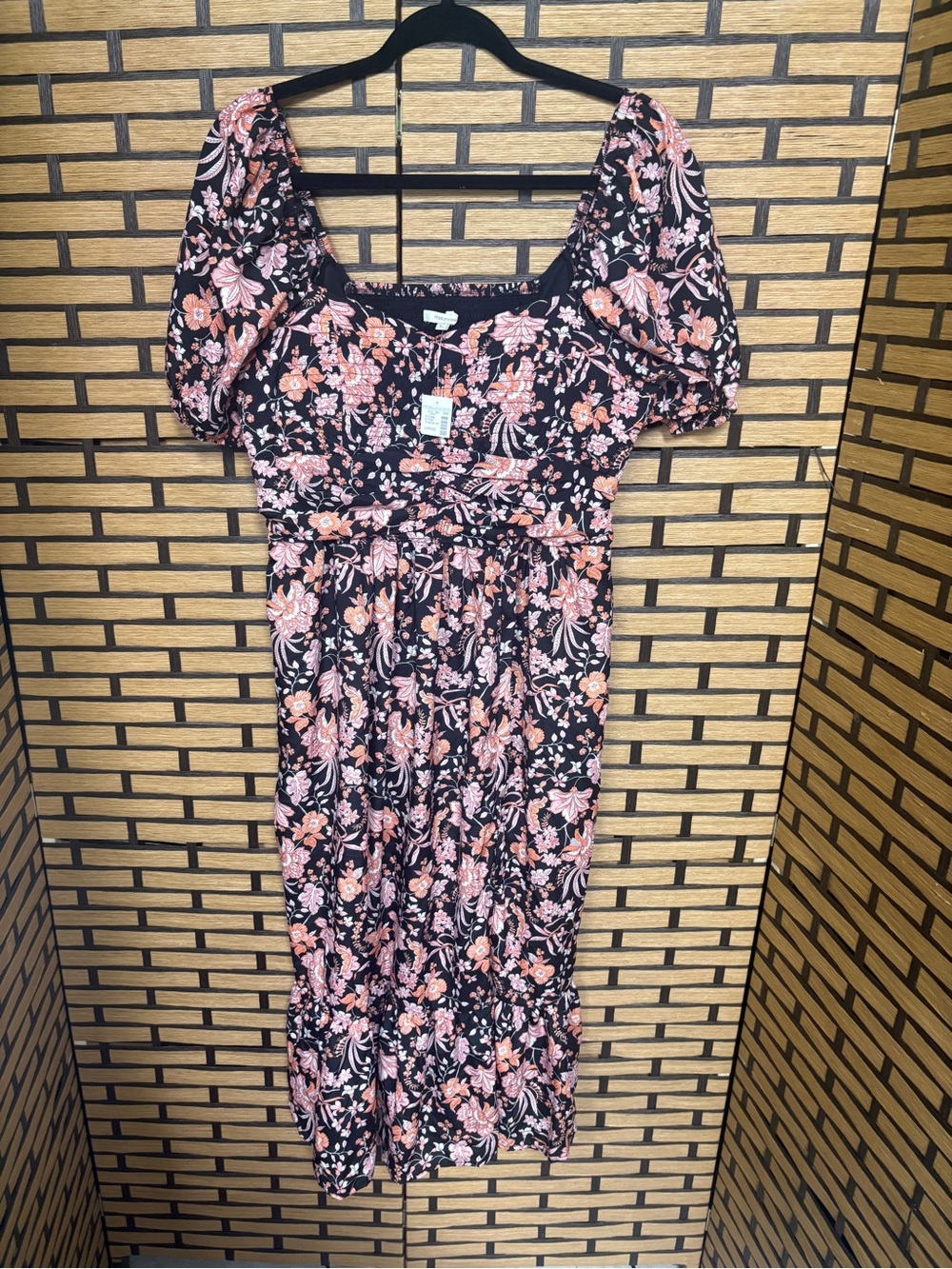 Maurices black and pink floral midi dress size large
